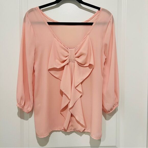 Shasa Women's Blouse With Back Bow and Deep V-Neck Detail Blush Pink Sz. Small - Picture 6 of 8